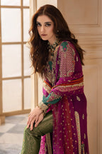Plum Magneta: Embroidered Chiffon Suit With Net Dupatta | Ready To Wear
