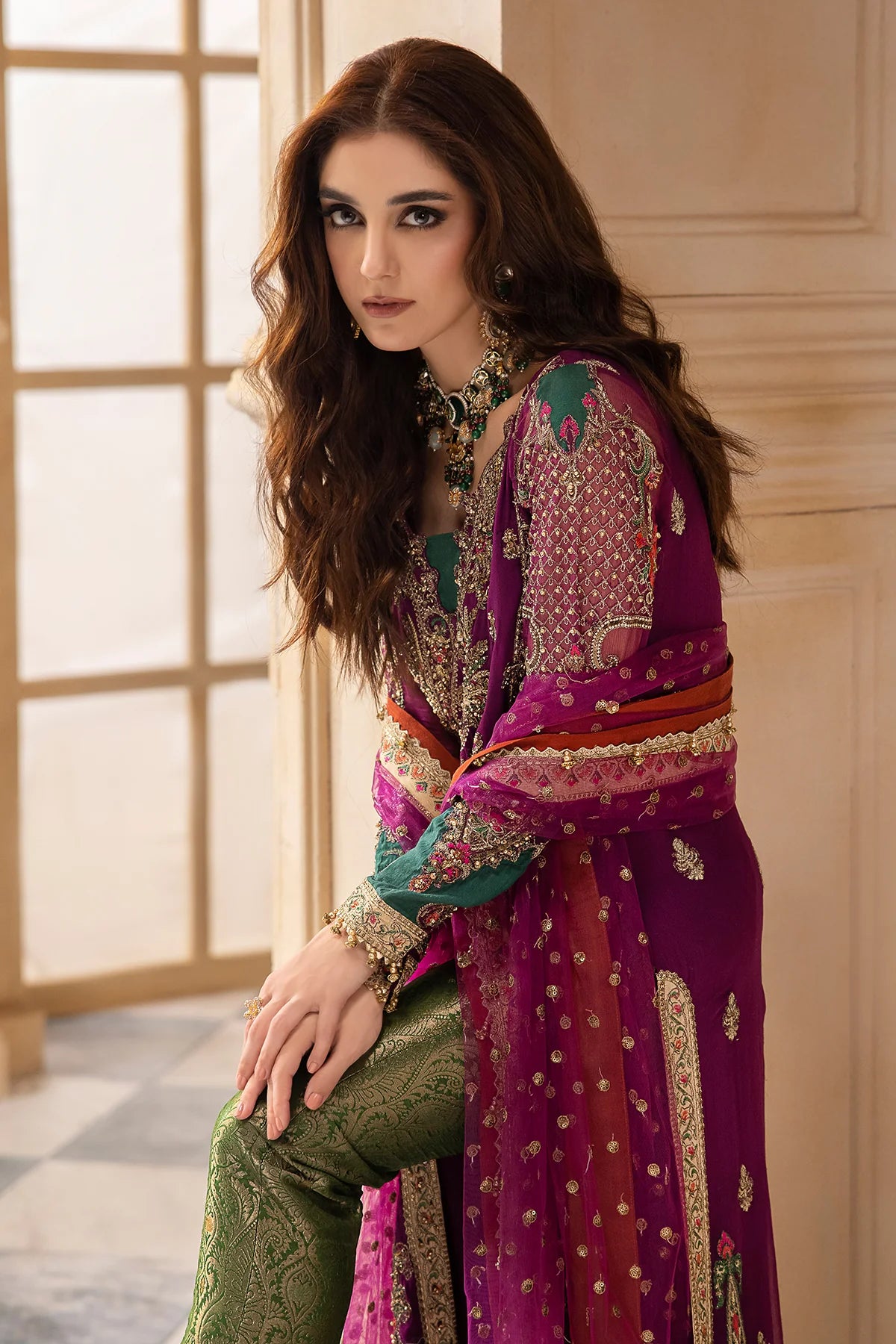 Plum Magneta: Embroidered Chiffon Suit With Net Dupatta | Ready To Wear