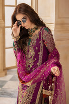 Plum Magneta: Embroidered Chiffon Suit With Net Dupatta | Ready To Wear