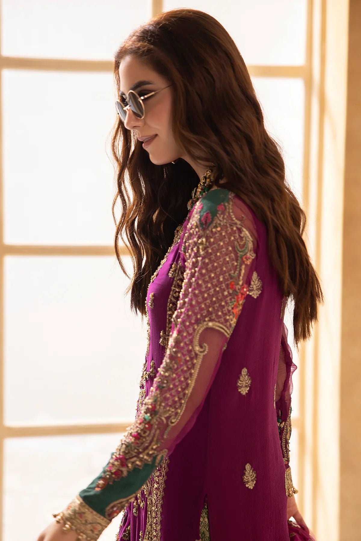 Plum Magneta: Embroidered Chiffon Suit With Net Dupatta | Ready To Wear