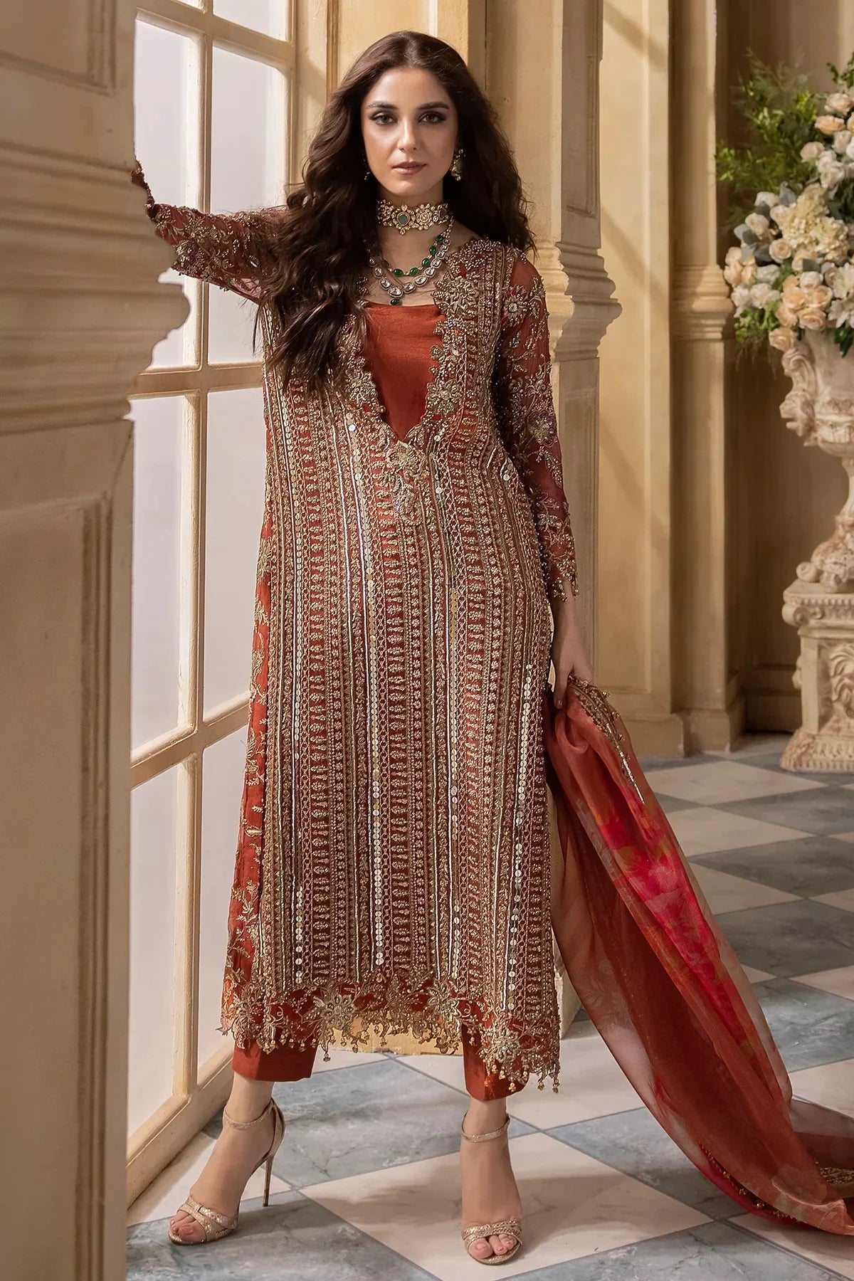 03-Piece Embroidered Chiffon Suit With Organza Dupatta | Ready To Wear