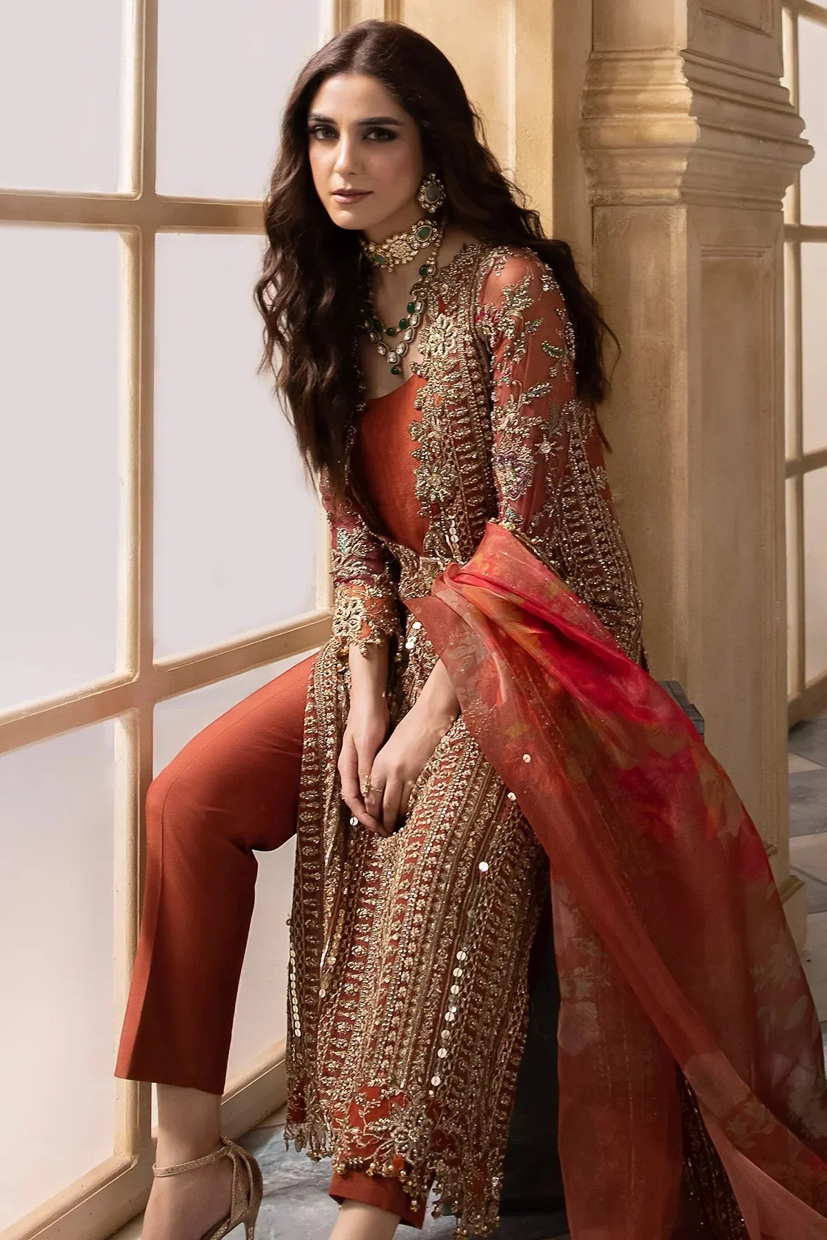 03-Piece Embroidered Chiffon Suit With Organza Dupatta | Ready To Wear