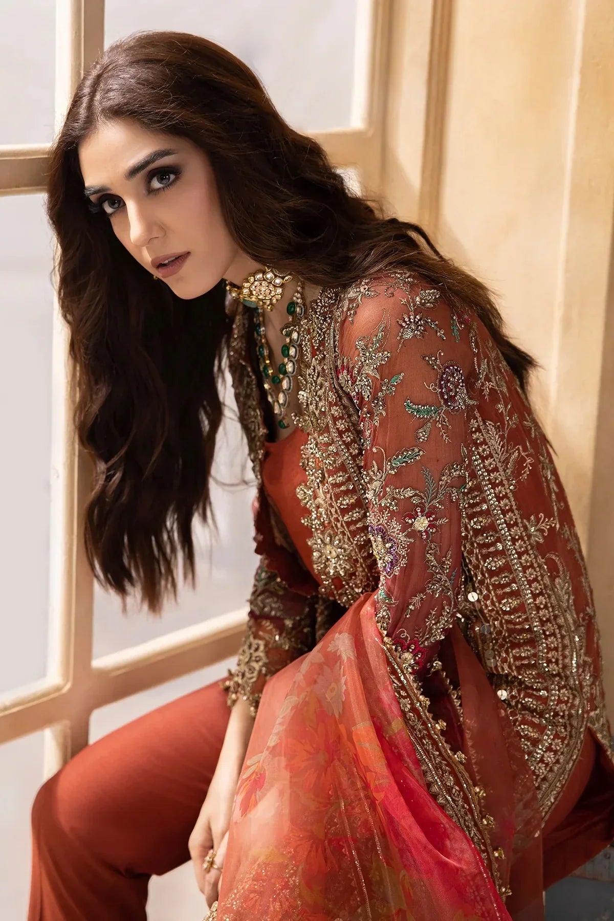 03-Piece Embroidered Chiffon Suit With Organza Dupatta | Ready To Wear