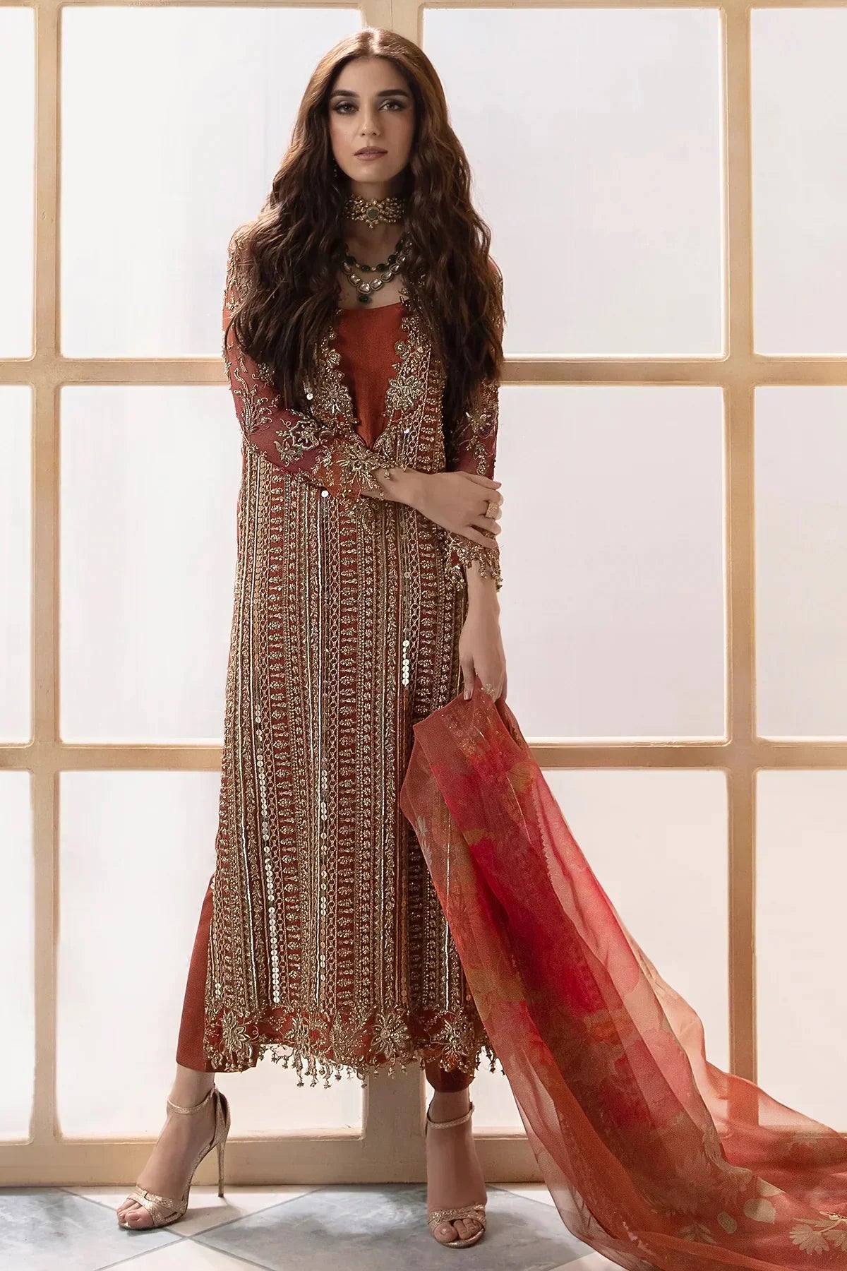 03-Piece Embroidered Chiffon Suit With Organza Dupatta | Ready To Wear