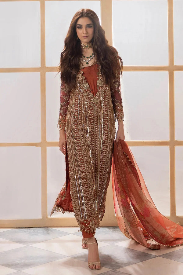 03-Piece Embroidered Chiffon Suit With Organza Dupatta | Ready To Wear