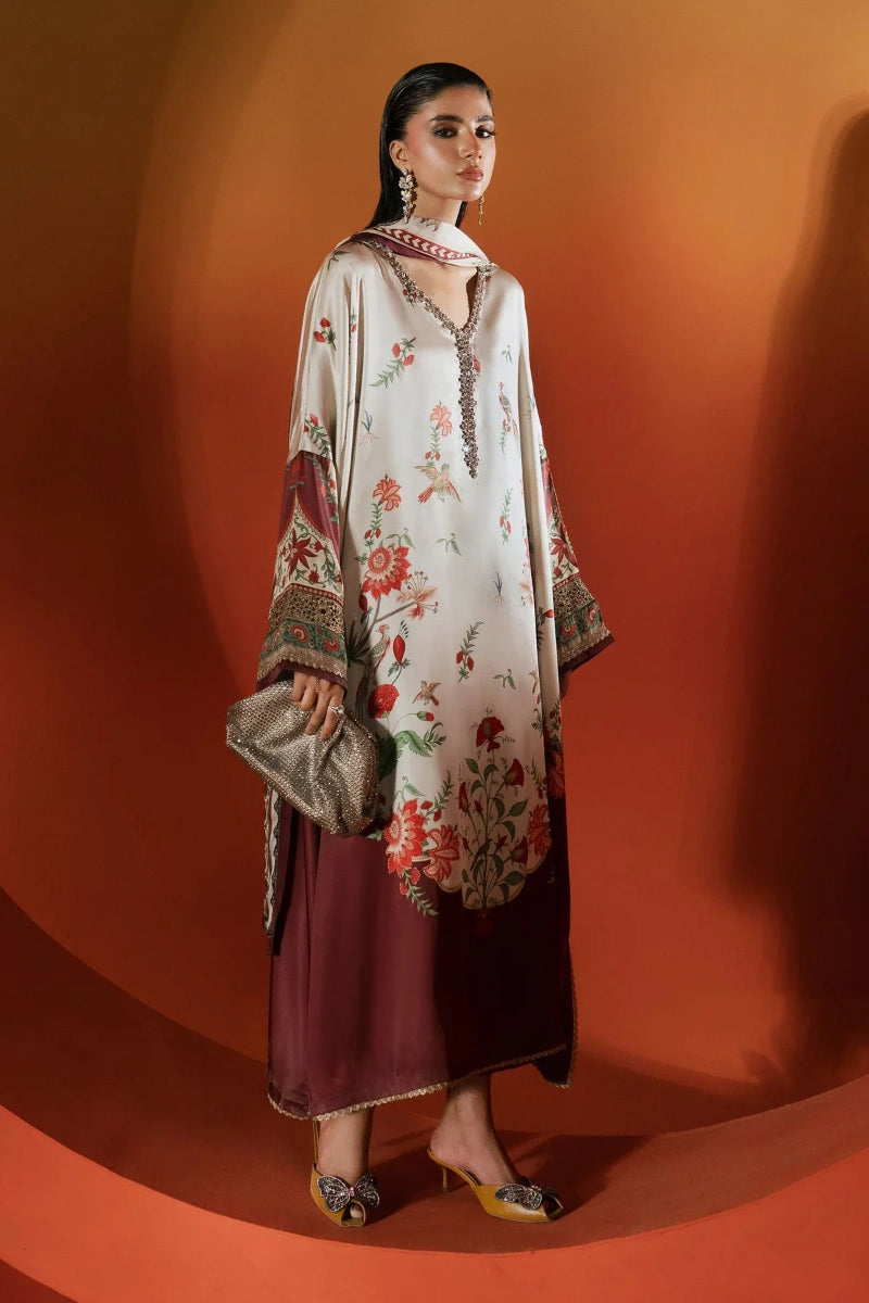 The Ivory Kaftan: Botanical Printed Silk Luxe Kaftan | Ready To Wear