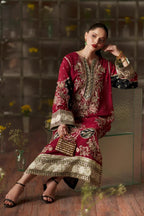 Maroon Charmoush Silk 3-Piece Suit | Ready To Wear