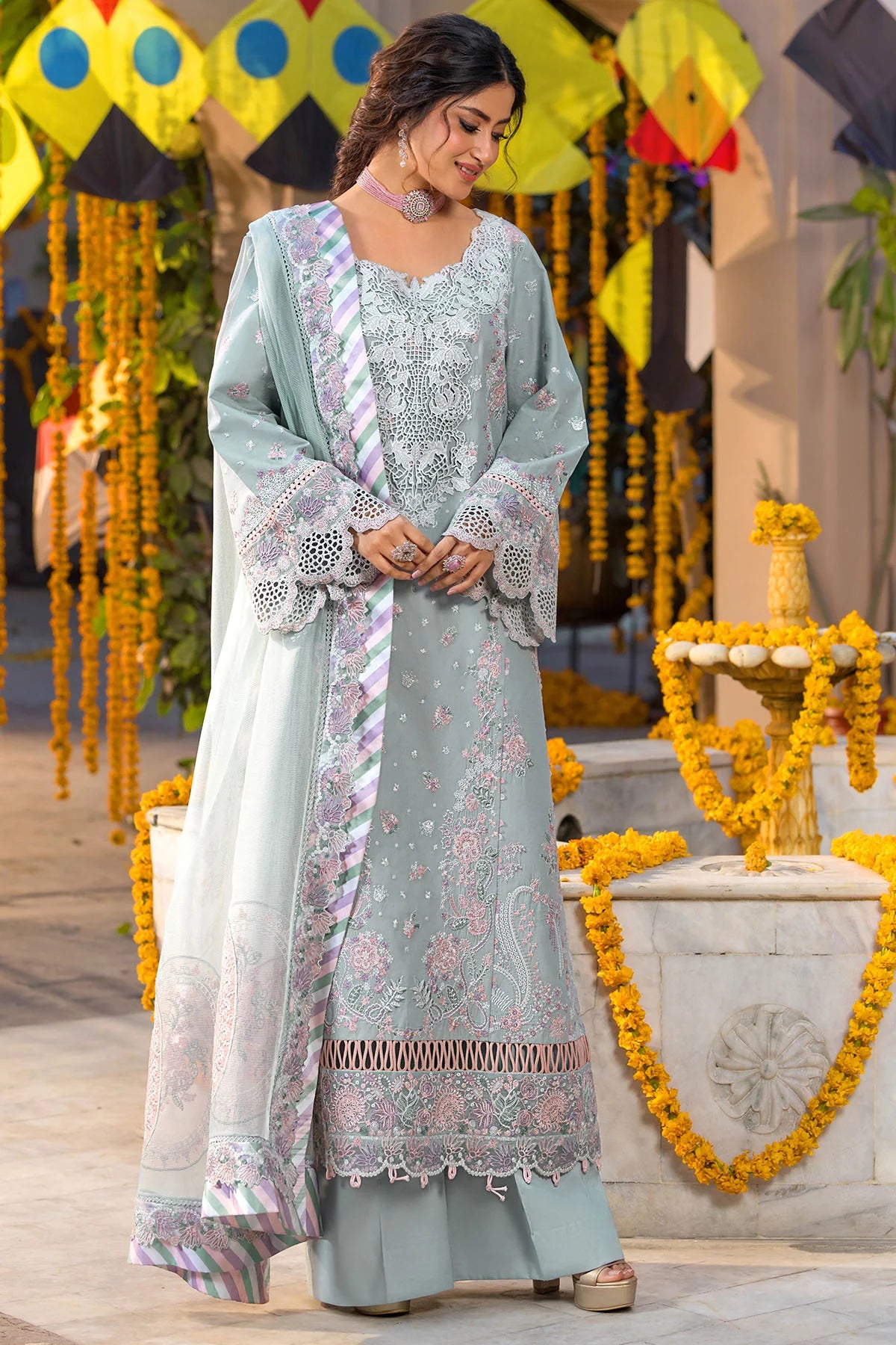 03-Piece Lawn Cotton Suit With Khaddi Net Dupatta | Ready To Wear