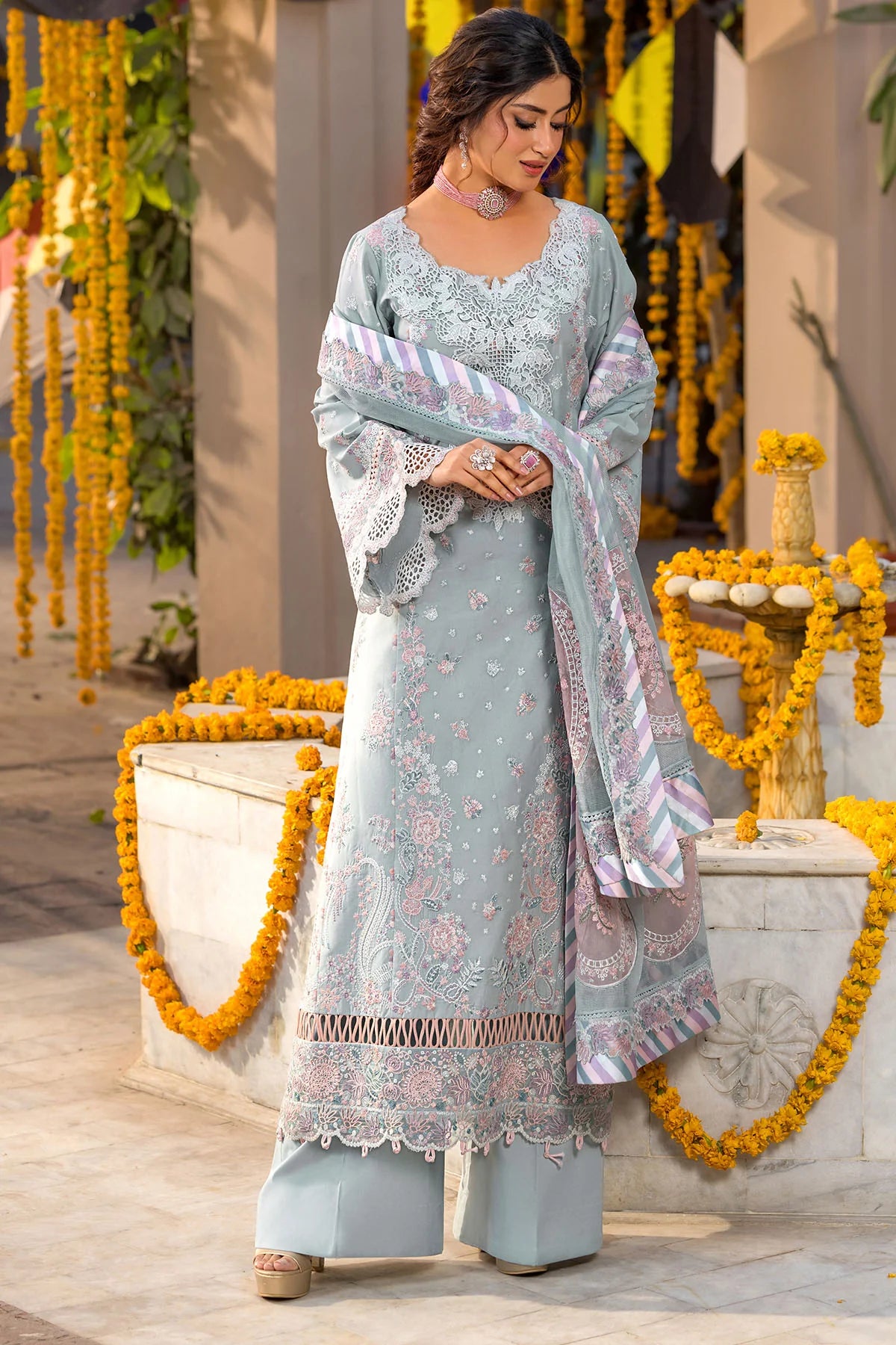 03-Piece Lawn Cotton Suit With Khaddi Net Dupatta | Ready To Wear