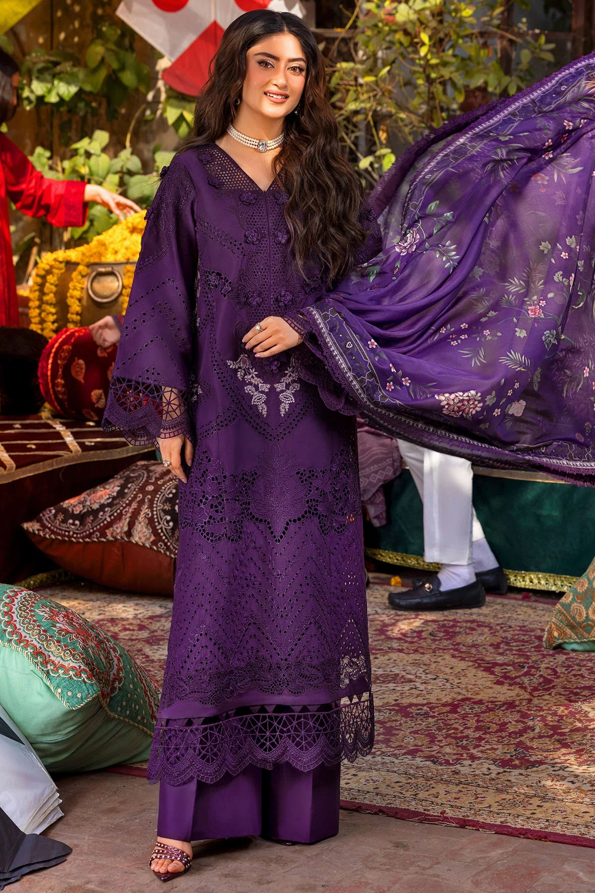 03-Piece Embroidered Cotton Suit With Printed Chiffon Dupatta | Ready To Wear