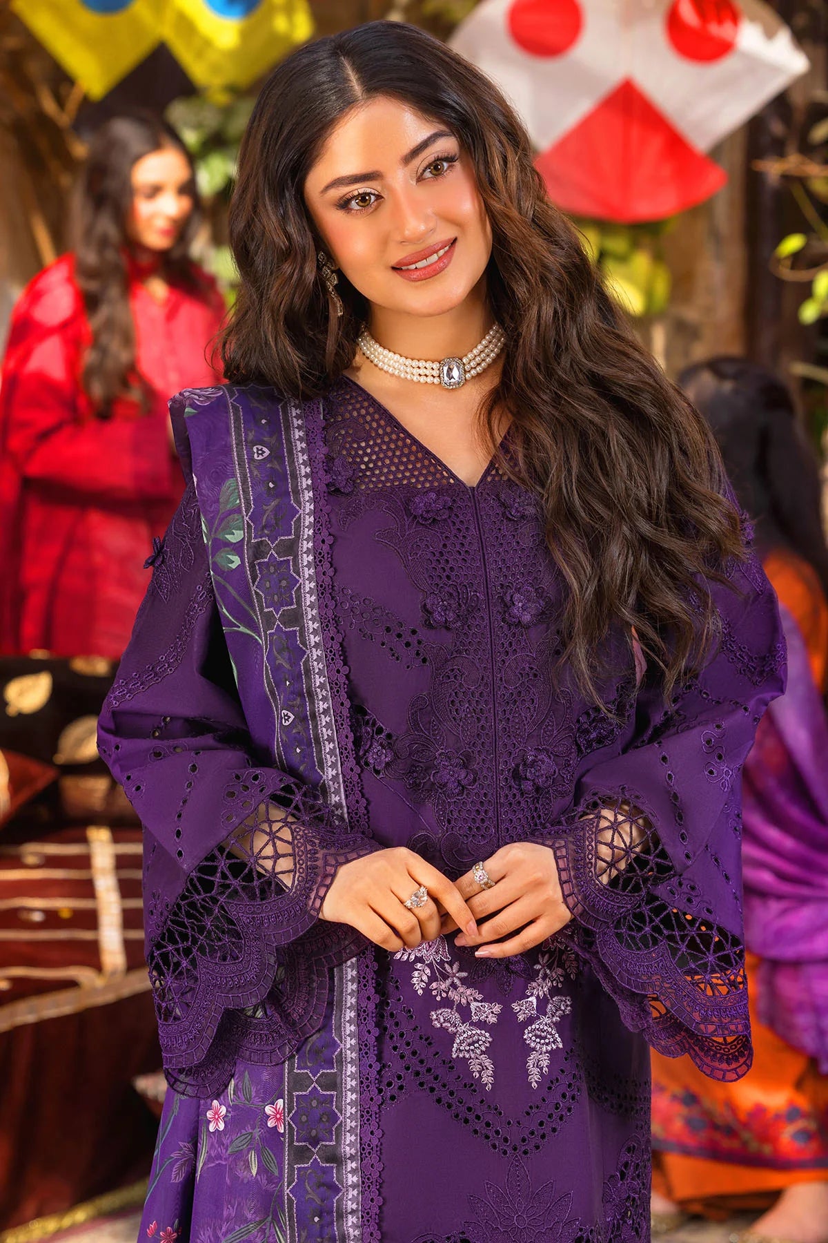 03-Piece Embroidered Cotton Suit With Printed Chiffon Dupatta | Ready To Wear