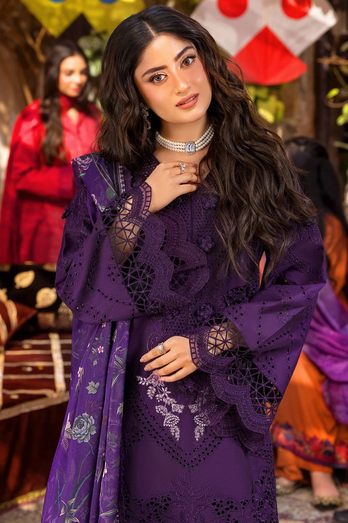 03-Piece Embroidered Cotton Suit With Printed Chiffon Dupatta | Ready To Wear
