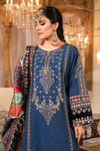 EMBROIDERED MIDNIGHT BLUE PURE CHIFFON 3 PC STITCHED SUIT
