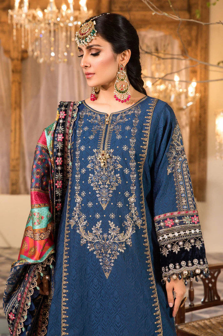 EMBROIDERED MIDNIGHT BLUE PURE CHIFFON 3 PC STITCHED SUIT