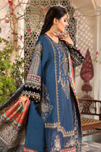 EMBROIDERED MIDNIGHT BLUE PURE CHIFFON 3 PC STITCHED SUIT