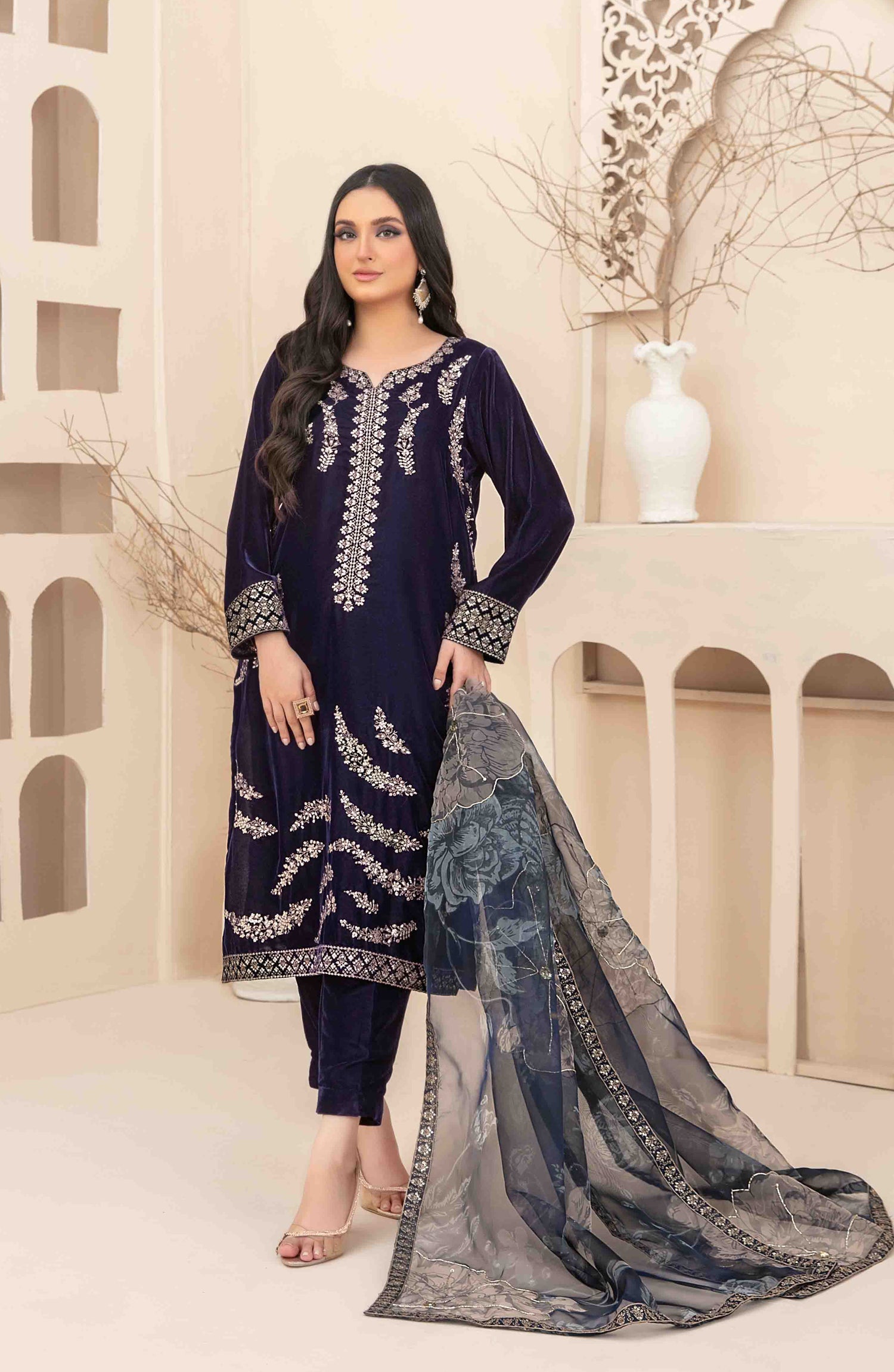 Stitched Fancy Heavy Embroidered Velvet Dress