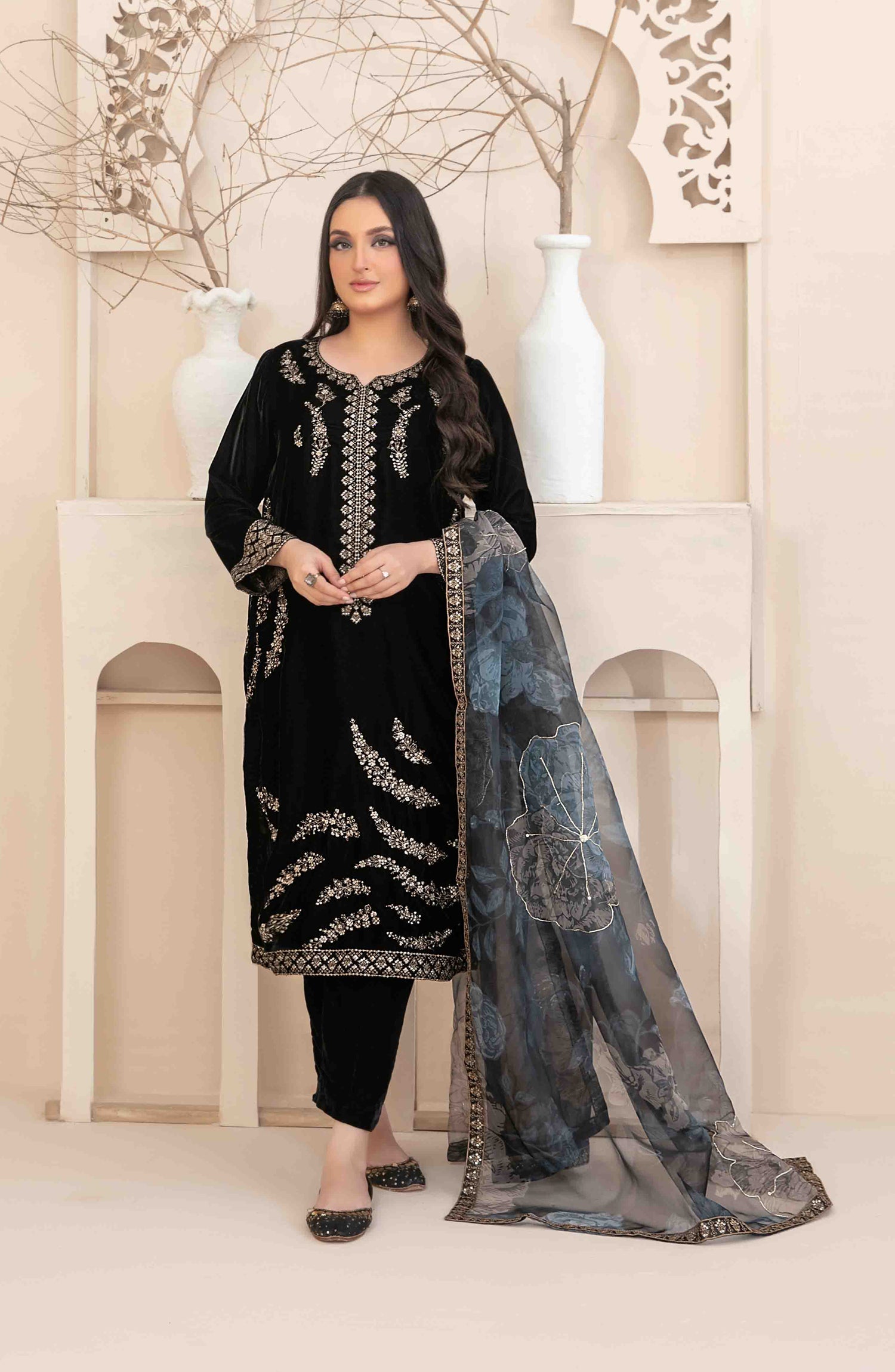 Stitched Fancy Heavy Embroidered Velvet Dress