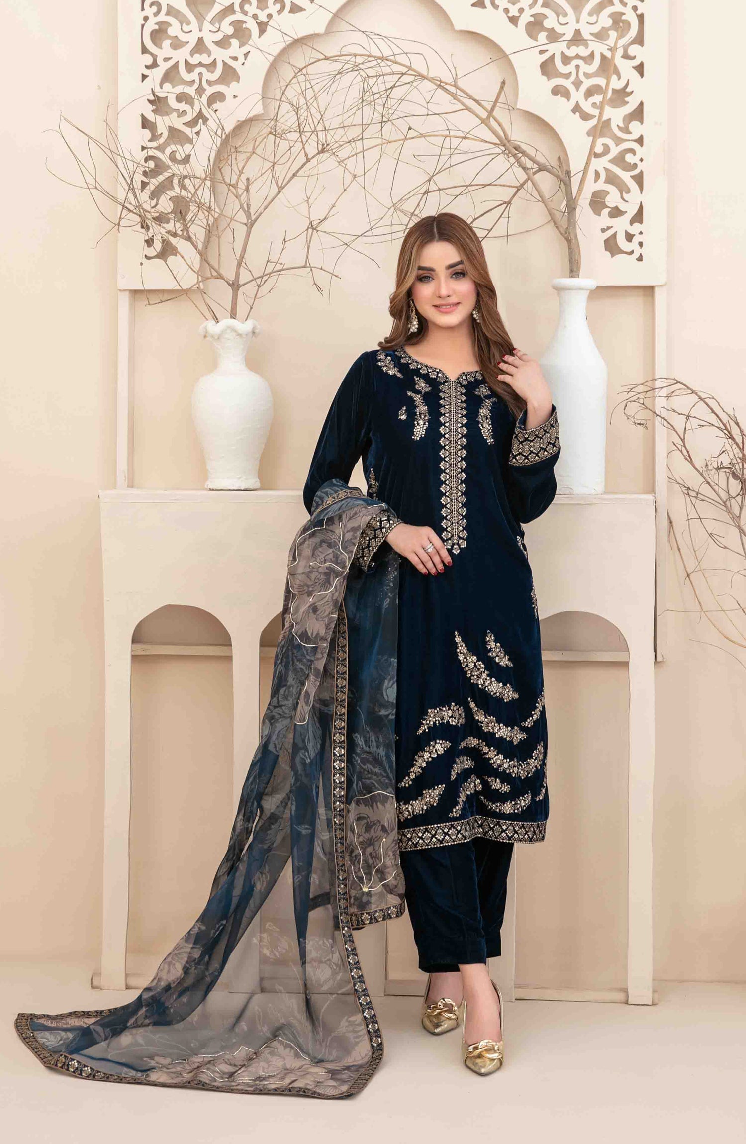 Stitched Fancy Heavy Embroidered Velvet Dress