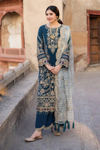 Peacock Blue: Embroidered Chiffon Suit WIth Organza Karandi Dupatta | Ready To Wear