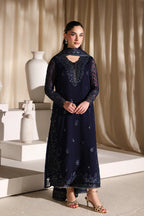 Navy Blue & Metallic Accent: Embroidered Chiffon Suit | Ready To Wear