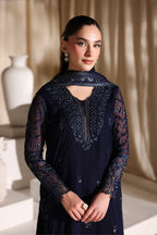 Navy Blue & Metallic Accent: Embroidered Chiffon Suit | Ready To Wear
