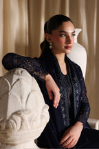Navy Blue & Metallic Accent: Embroidered Chiffon Suit | Ready To Wear