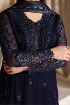 Navy Blue & Metallic Accent: Embroidered Chiffon Suit | Ready To Wear