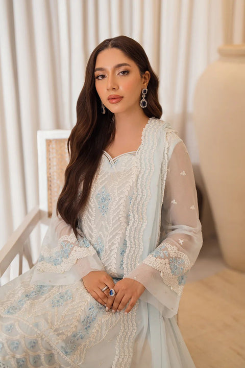 Luxury Embroidered Chiffon Suit with Satin Trouser