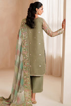 Muted Olive Green: Embroidered Chiffon Suit With Malai Crepe Trouser | Ready To Wear