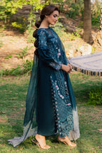 Teal Cotton 3 piece Suit with Khaddi Net Dupatta | Ready To Wear