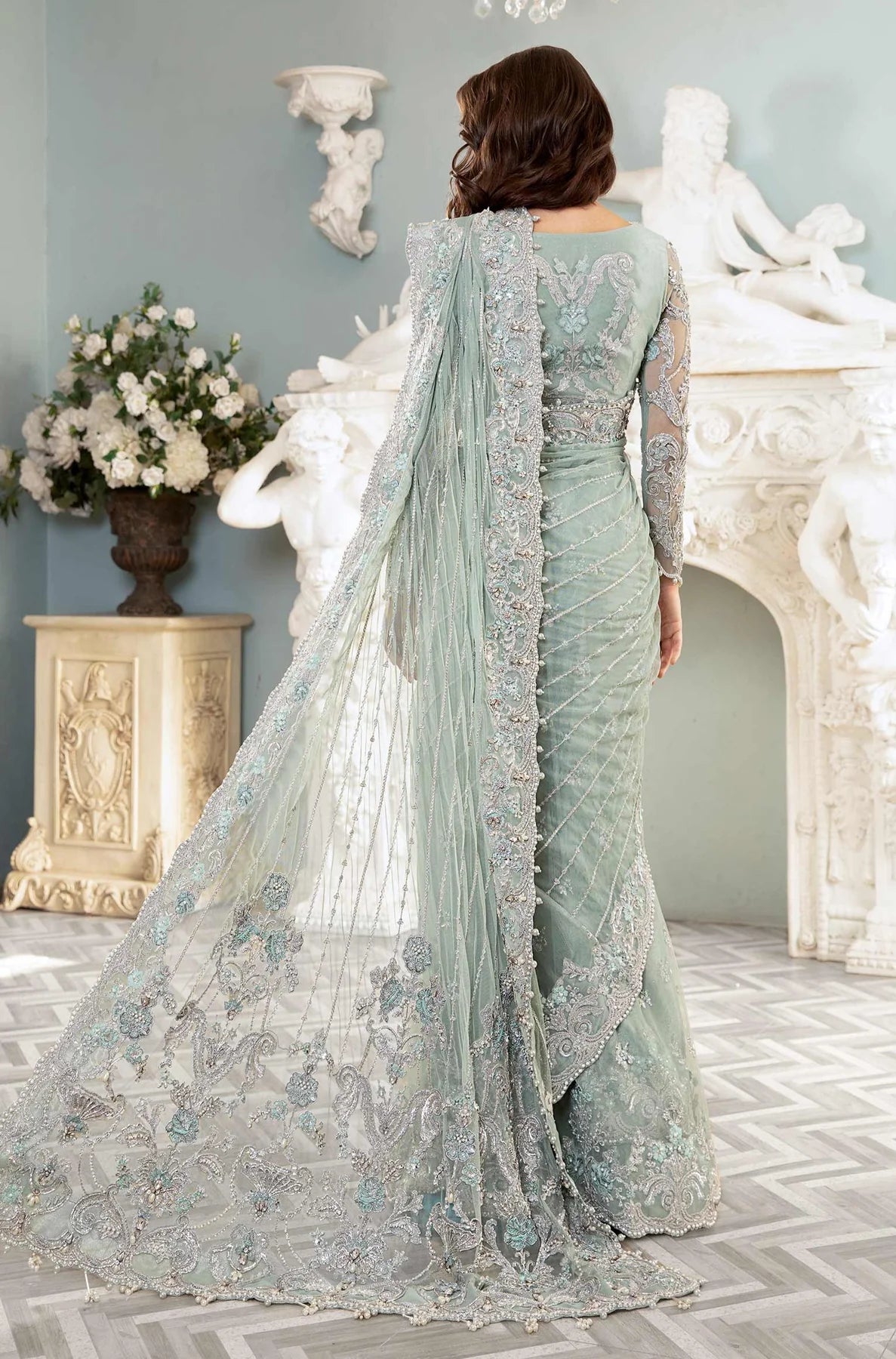 Heavy Embroidered Net Saree | Ready To Wear