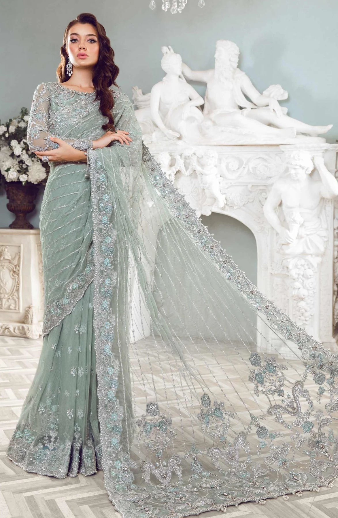 Heavy Embroidered Net Saree | Ready To Wear