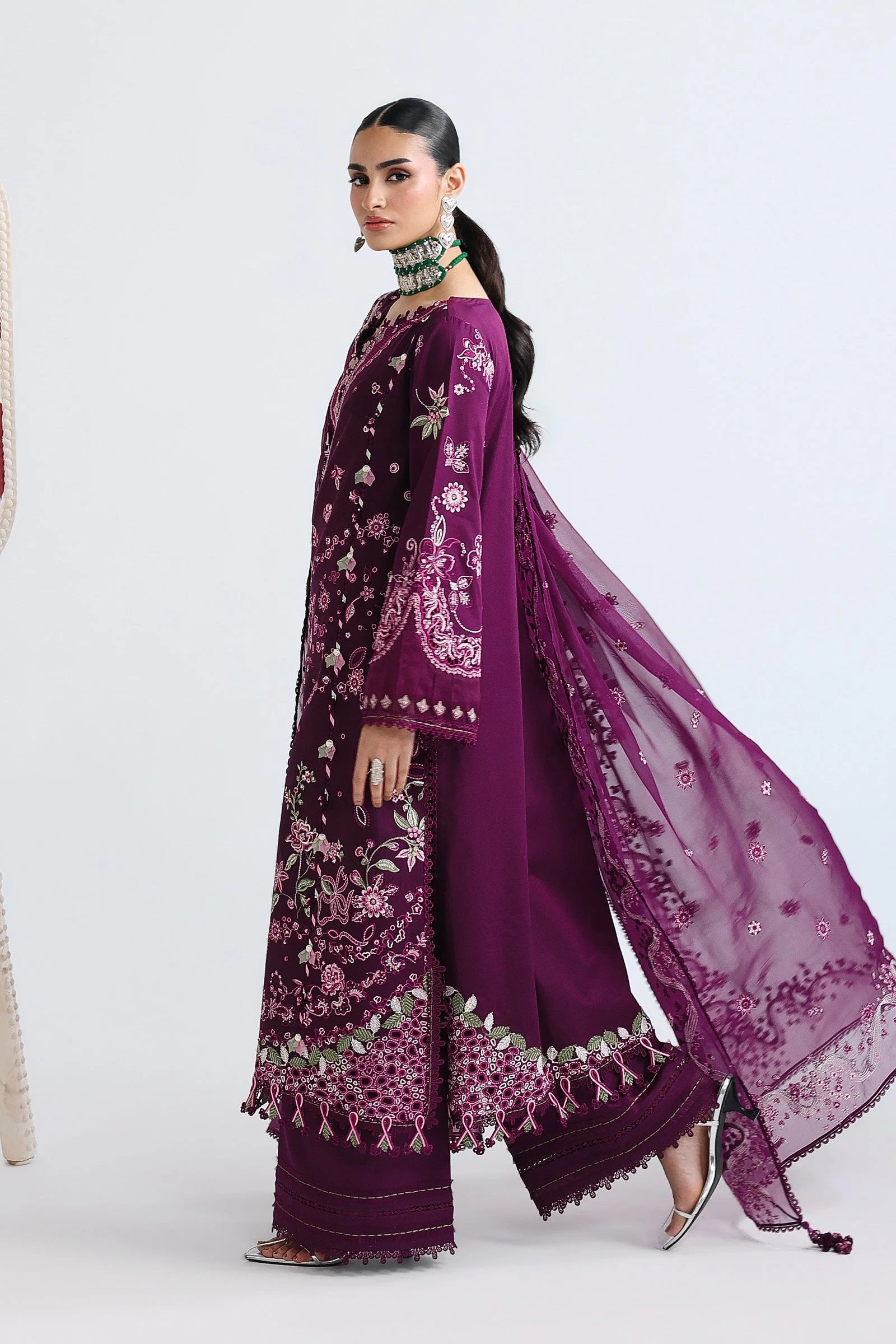 03-Piece Embroidered Lawn Suit With Chiffon Dupatta | Ready To Wear