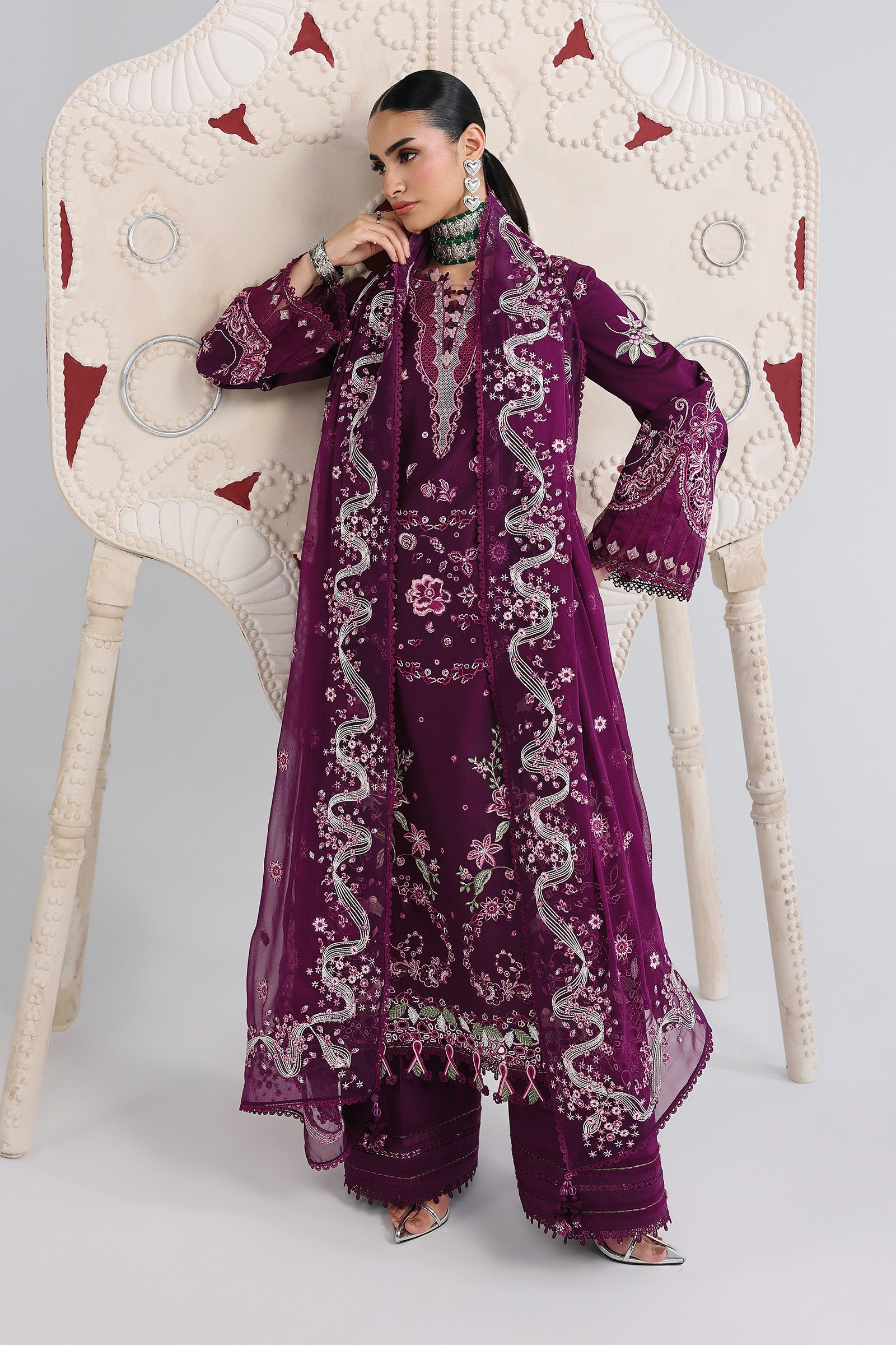 03-Piece Embroidered Lawn Suit With Chiffon Dupatta | Ready To Wear