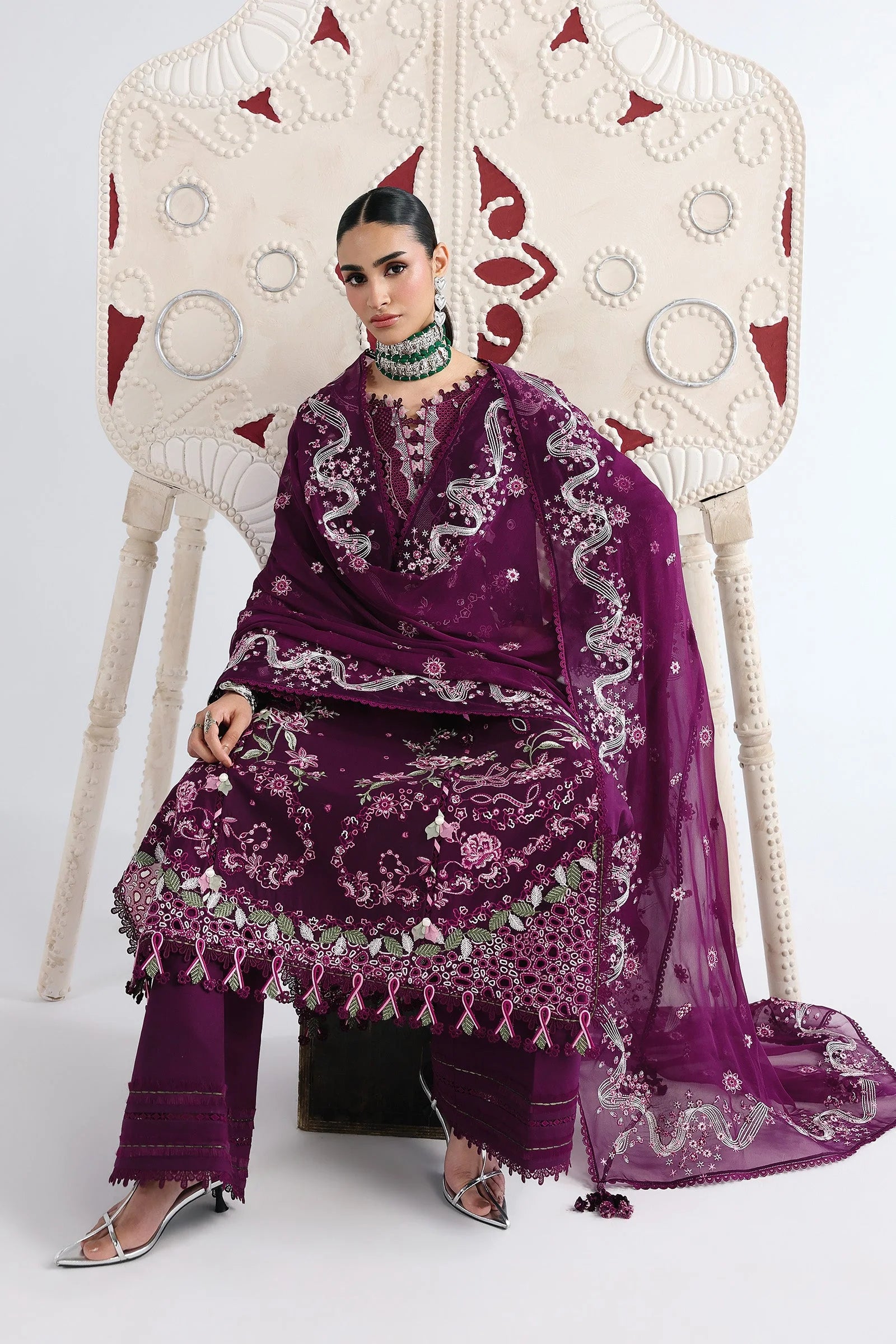 03-Piece Embroidered Lawn Suit With Chiffon Dupatta | Ready To Wear
