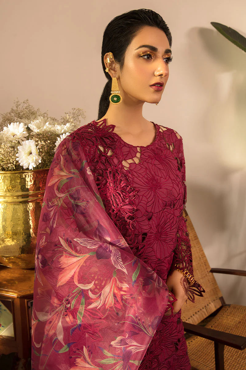 03-Piece Schiffli Embroidered Lawn Suit With Organza Dupatta | Ready To Wear