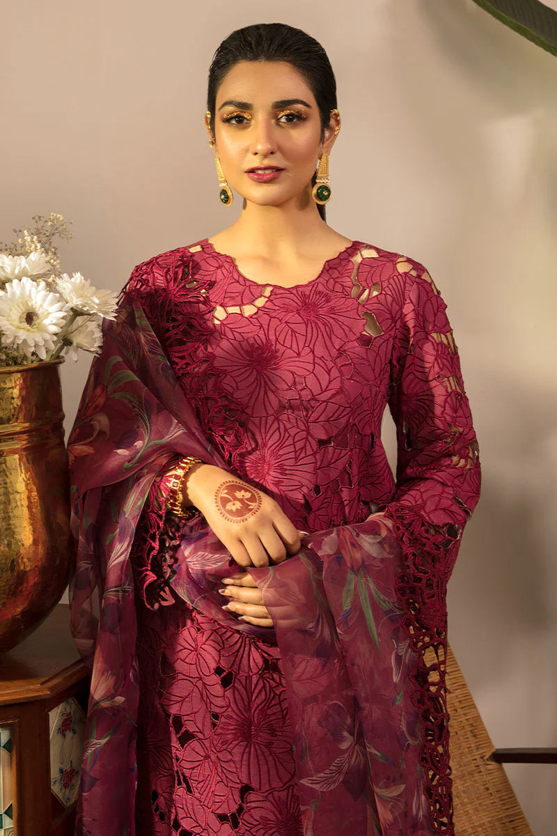 03-Piece Schiffli Embroidered Lawn Suit With Organza Dupatta | Ready To Wear