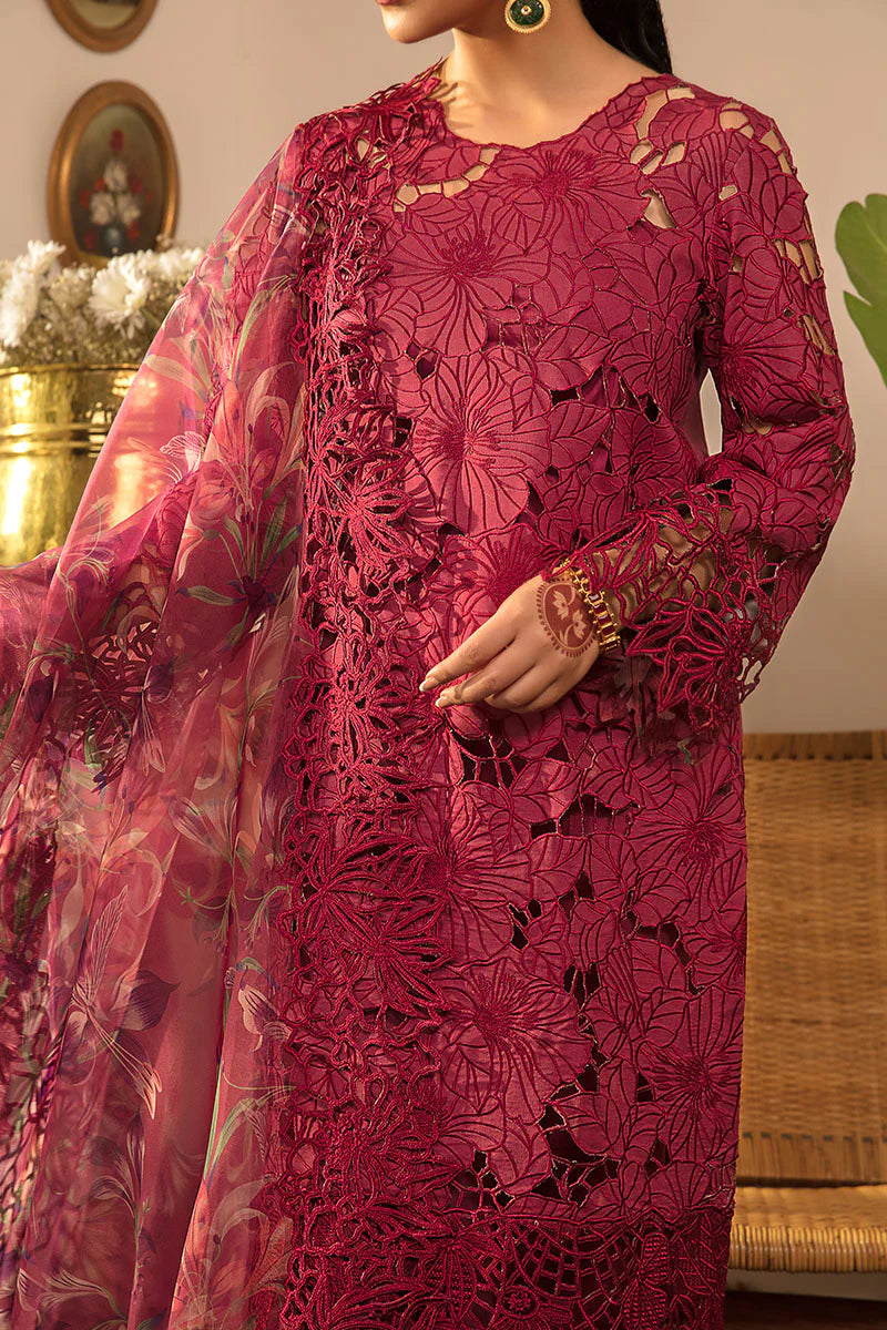 03-Piece Schiffli Embroidered Lawn Suit With Organza Dupatta | Ready To Wear