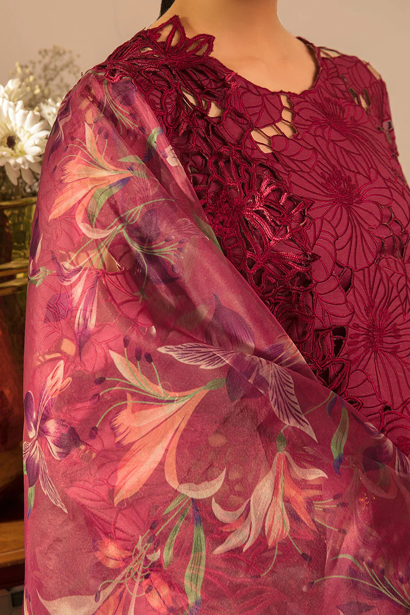 03-Piece Schiffli Embroidered Lawn Suit With Organza Dupatta | Ready To Wear