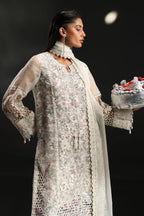 Icy White & Soft Floral Accent: Embroidered Organza Suit | Ready To Wear