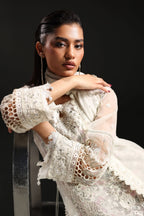 Icy White & Soft Floral Accent: Embroidered Organza Suit | Ready To Wear