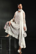 Icy White & Soft Floral Accent: Embroidered Organza Suit | Ready To Wear