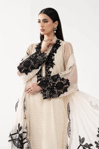 Cream Ivory Chiffon Suit With Jet Black Embroidery | Ready To Wear
