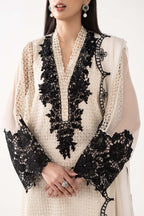 Cream Ivory Chiffon Suit With Jet Black Embroidery | Ready To Wear