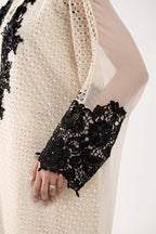 Cream Ivory Chiffon Suit With Jet Black Embroidery | Ready To Wear