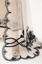 Cream Ivory Chiffon Suit With Jet Black Embroidery | Ready To Wear