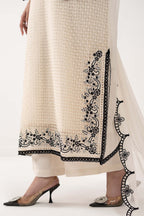 Cream Ivory Chiffon Suit With Jet Black Embroidery | Ready To Wear