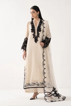 Cream Ivory Chiffon Suit With Jet Black Embroidery | Ready To Wear