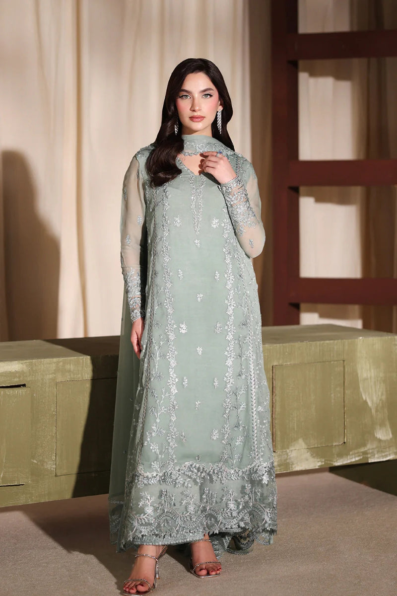 The Sage Whisper: Ethereal Embroidered Chiffon Suit | Ready To Wear