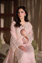 Soft Rose Pink: Embroidered Chiffon Suit With Malai Trouser | Ready To Wear